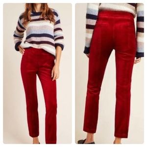 Anthropologie the Essential Slim Red Velvet Pant Size 4